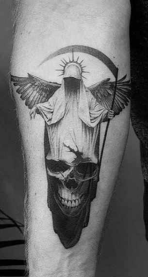 Angel Tattoos - Beautiful Ideas & Designs for Men & Women Guardian Angel Tattoo Designs, Gotik Tattoo, Guardian Angel Tattoo, Tato Minimal, Angel Tattoos, Scary Tattoos, Men Tattoos, Angel Tattoo Designs, Creepy Tattoos