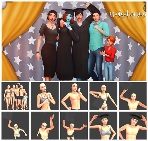 ✩ Graduation Day || Pose Pack ✩ | Patreon Graduation Pictures Poses, Around The Sims 4, Sims 4 Couple Poses, Sims Poses, Ts4 Poses, College Graduation Pictures Poses, Sims 4 Cas Mods, Sims 4 Family, College Graduation Pictures