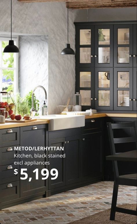 Black Metod/Lerhyttan ikea kitchen Lerhyttan Kitchen, Ikea Lerhyttan, Full Kitchen Remodel, Glass Kitchen Cabinets, Ikea Kitchen Remodel, Small Kitchen Cabinets, Ikea Kitchen Design, Kitchen Design Inspiration, Barn Kitchen