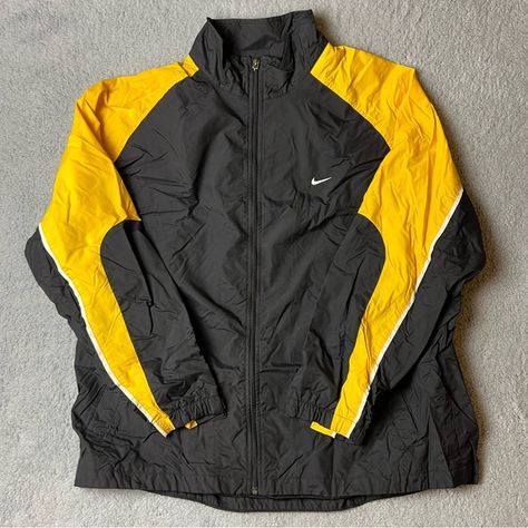 Y2K Nike Windbreaker Black Yellow Size XXL Poshmark Y2k, Nike Windbreaker, Y2k Nike, Yellow Black, Black N Yellow, Clothing Items, Nike, Zipper, Yellow