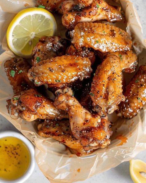 Honey Lemon Pepper Wings - Recipes, Tasks & Tools Honey Lemon Pepper Chicken Wings Recipe, Lemon Pepper Wings Recipe, Honey Lemon Pepper Wings, Lemon Pepper Chicken Wings Recipe, Lemon Pepper Sauce, Beef Burrito, Wings Recipes, Bowls Recipes, Lemon Pepper Chicken Wings