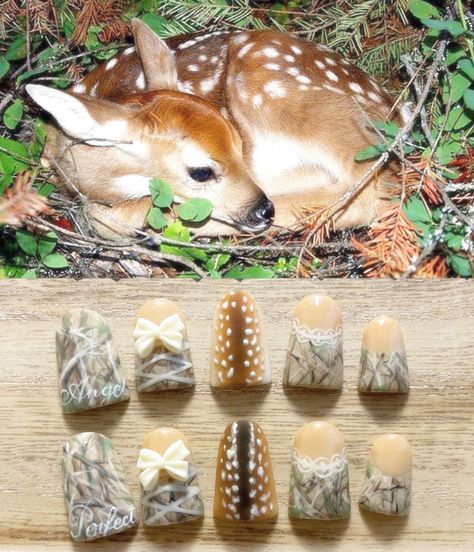 custom duck press on nails 🦌🎀 swipe to see the nail sketch! inspo ... | TikTok Fka Twigs Nails, Wolf Nails Designs, Deer Print Nails, Chicken Nails Designs, Doe Nails, Swamp Nails, Deer Nail Designs, Antler Nails, Fawn Nails