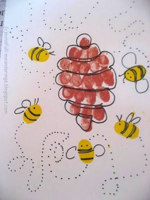 all you need is a little paint, a black marker and a few good thumbs to crank out this buzzing masterpiece #CampSunnyPatch Thumbprint Art, Insect Crafts, Fingerprint Art, Footprint Crafts, Honey Bee Hives, Bug Crafts, Thumb Prints, Footprint Art, Handprint Crafts