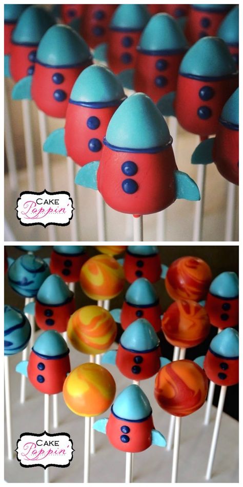 These cool rocket ship cake pops are the perfect party favor or dessert treat for your little boy's space-themed birthday party! Rocket Ship Cake, Rocket Ship Cakes, Rocket Cake, Ship Cake, Cake Pop Tutorial, Planet Cake, Rocket Party, Astronaut Party, 50th Cake