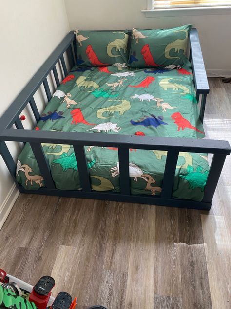 Full Size Bed For Toddler Boy, Toddler Bedroom Boy Cribs & Beds, Full Bed For Toddler Boy, Floor Beds For Twins, Turn Crib Into Floor Bed, Toddler Bed In Master Room, Twin Toddler Floor Bed, Floor Twin Bed, Floor Bed Boys Room