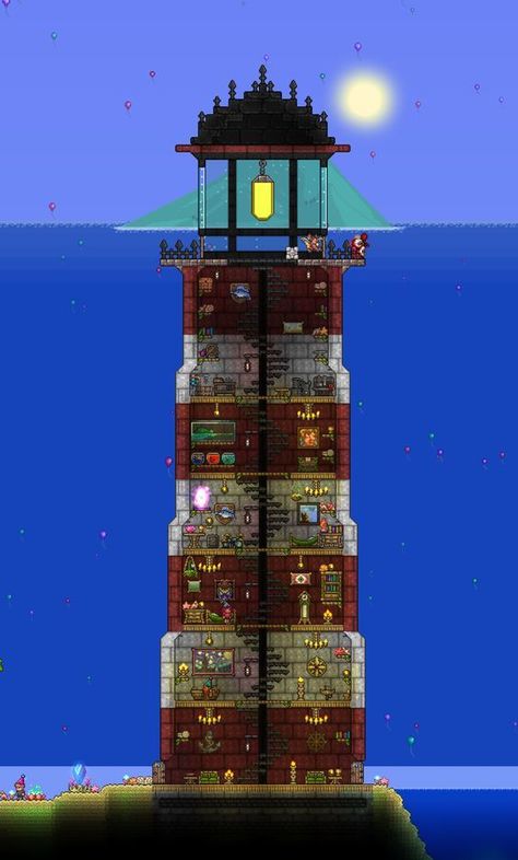 18+ Terraria House Ideas That You'll Love Terraria Lighthouse, Terraria Chest Room, Simple Cabins, Terraria Game, Terraria Tips, Terrarium Base, Terraria House Ideas, Terraria House Design, Terraria House