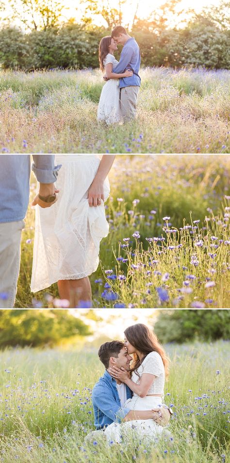 purple wildflower field at golden hour engagement photos in Athens GA Wildflower Field Family Photos, Purple Engagement Photos, Engagement Photos In Wildflowers, Engagement Photos Corn Field, Engagement Photos Lavender Field, Wildflower Field Maternity Shoot, Family Wildflower Photos, Wildflower Field Engagement Photos, Engagement Photos Wildflowers