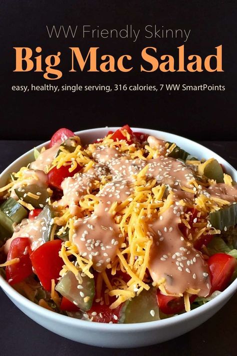 Salad For One, Weight Watchers Salad, Mac Salad Recipe, 1000 Calorie, Big Mac Salad, Chile Poblano, Mac Salad, Salad Pasta, Special Sauce