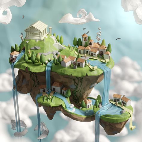 Floating Islands, Minecraft Banner Designs, Floating Island, Low Poly Games, 3d Environment, Isometric Art, Isometric Design, Low Poly Art, Low Poly Models