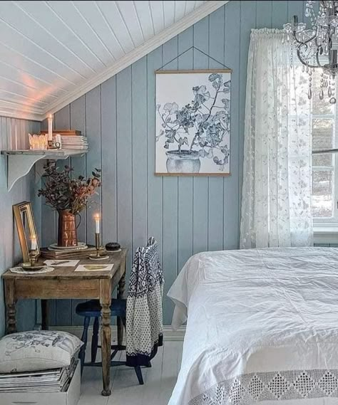 Blue And White Bedrooms, Roof Slope, White Bedrooms, Casa Country, Mulberry Tree, Cottage Bedroom, Coastal Bedroom, House Room, White Bedroom