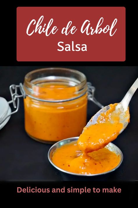 Chile de Arbol Salsa Arbol Chili Salsa, Chile Arbol Salsa Recipe, Chili Arbol Salsa Recipe, Arbol Salsa Recipe, Serrano Hot Sauce Recipe, Easy Hot Sauce, Mexican Chili Sauce, Mexican Chile, Fresh Salsa Recipe