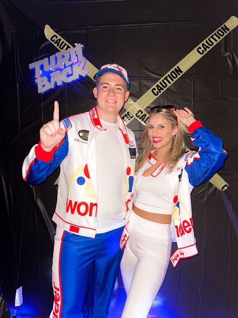 Couple Costume Movie, Shake And Bake Halloween Costume, Jordan Belfort And Naomi Costume, Ricky And Carly Bobby Costume, Carley Bobby Costume, Ricky Bobby Couple Costume, Talladega Nights Costume Couple, Tv Show Couples Costumes, Movie Halloween Costumes Couples