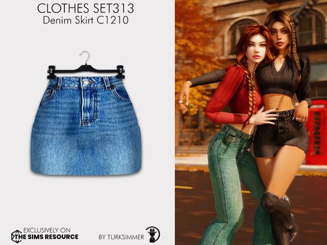 Denim Skirt Sims 4 Cc, Sims 4 Jean Skirt, Sims 4 Denim Skirt, Sims 4 Cc Mini Skirt, The Sims Resource Clothing, Sims 4 Skirt Cc, Sims 4 Cc Skirts, Green Denim Skirt, Single Clothes