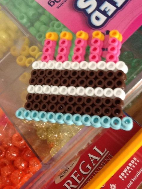 Perler bead birthday cake by cookies143 Hamma Beads Ideas, Easy Perler Bead Patterns, Melty Bead Patterns, Pearl Beads Pattern, Hama Beads Design, Perler Bead Templates, Diy Perler Bead Crafts, Motifs Perler, Hama Beads Patterns