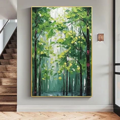 Mintura Handmade Abstract Tree Landscape Oil Paintings On Canvas Wall Art Decoration Modern Forest Picture For Home Decor Rolled Frameless Unstretched Painting Green Wall Art Bedroom, 자작나무 그림, Canvas Art Landscape, Forest Oil Painting, Tree Painting Canvas, Abstract Forest, Natural Scenes, Artwork Landscape, Landscape Oil Paintings