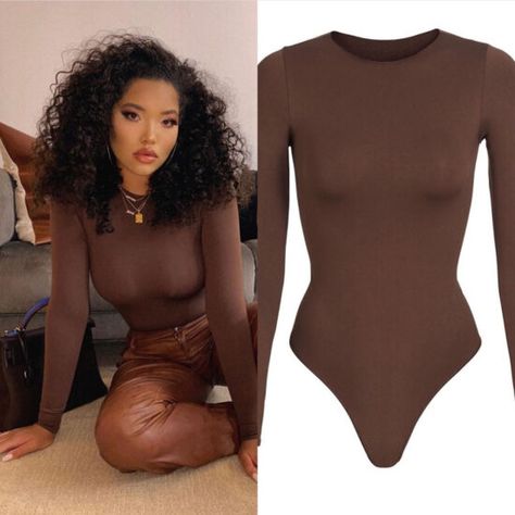 Skims Crew Neck Long Sleeve Bodysuit in Smokey Quartz on Ming Lee Simmons-Ask and Tell1966 Magazine Ming Lee Simmons, Ming Lee, Bodysuit Outfit, Basic Fashion, Hijabi Outfits, Baby Phat, Wardrobe Outfits, Daily Dress, Smokey Quartz