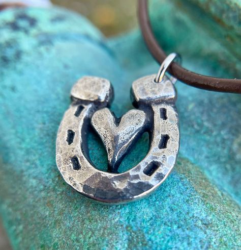 Horse Shoe Jewelry, Western Things, Horseshoe Jewelry, Horseshoe Pendant, Equestrian Gifts, Teal Leather, Pewter Pendant, Love Pendant, Jewelry Hand