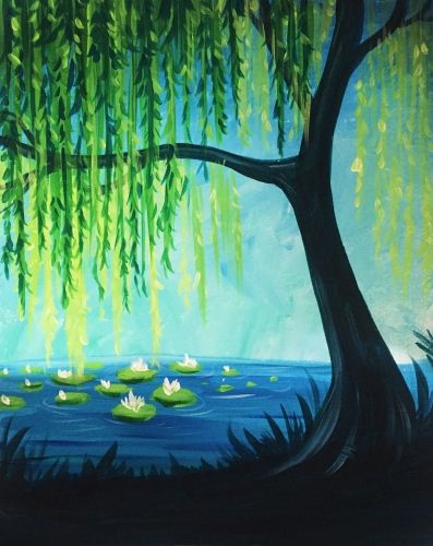 Weeping Willow Tree, Weeping Willow, Easy Canvas Painting, Canvas Painting Designs, 수채화 그림, Tree Drawing, Night Painting, Willow Tree, Beginner Painting