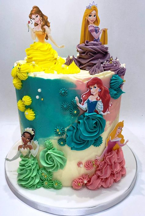 Princess Cake For Girls Birthday, Princesses Cake Ideas, Disney Princess Birthday Cake Ideas, Disney Princesses Cake Ideas, Princess Cake Designs For Girl, Cake Designs For Kids Girl, Princess Cake Simple, Cake Disney Princess, Princes Cakes Birthday