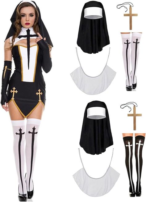 Nun Costume Set Cross Pendant Necklace Nun Hat Cross Over The Knee Socks Halloween Nun Accessories Kit For Women Girls #ad halloween party ideas Halloween Wallpaper Cute Halloween costumes solo Halloween costumes solo Halloween costumes Women Halloween aesthetic Halloween Wallpaper Cute Halloween costumes makeup party mermaid man and barnacle boy costume witch outfit Wood elf costume Halloween hair and makeup #usa #canada #happyhalloween #halloween2023 #jackolantern #halloweentime Cute Halloween Costumes Solo, Wood Elf Costume, Pumpkin Makeup Ideas, Manga Dress, Ghost Concert, Makeup Usa, Pumpkin Makeup, Barnacle Boy, Nun Outfit