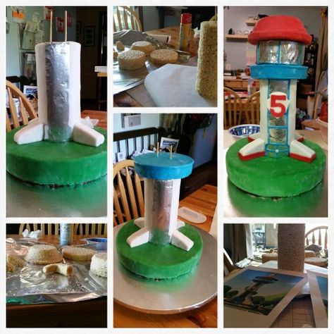 My Paw Patrol Lookout Tower cake. My Guy asked for cheescake, so that's my base. The rest was molded of Rice Krispie Treat. LOVE the result!!! Paw Patrol Cake Lookout Tower, Paw Patrol Look Out Tower Cake, Paw Patrol Cake Tower, Paw Patrol Lookout Tower Cake, Paw Patrol Lookout Cake, Paw Patrol Tower Cake, Paw Patrol Lookout Tower, Paw Patrol Tower, Paw Patrol Lookout