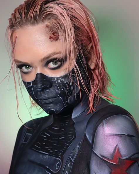 LADY EVE |GLOW UP S2 🇬🇧 on Instagram: “Winter soldier 🖤 slowly making my way through every super hero! Have a scroll on my page to see others I’ve done. Who would you like to see…” Marvel Makeup, Makeup Winter, Suit Of Armor, Makeup Designs, Red Star, Winter Soldier, Super Hero, Glow Up?, My Way