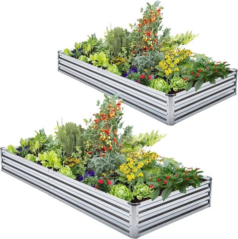 Raised garden beds made of galvanized metal.  The open bottom design prevents root rot. Manure Composting, Metal Garden Beds, Raised Garden Bed Kits, Outdoor Herb Garden, Plants Vegetables, Raised Planter Boxes, Garden Boxes Raised, Metal Raised Garden Beds, Raised Planter