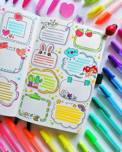 Bullet Journal Inspo | Online Stationery Store #StationeryAddict on Instagram: "🌈 Which of these boxes is your favorite? ⁠ ⁠ ⁠ I love boxes ideas like these and for me? The bunny is the best! I mean, in real life and in this spread. So cute! ⁠ ⁠ Thanks to the wonderful @lilly_bujo for her colorful spread. ⁠ ⁠ Which one do you like? ⁠ ⁠ ⁠ Want to be featured? Be sure to tag us in your best spreads! ⁠ 😘⁠ Looking for Bujo supplies? We're Australasia's only store focused entirely on Bullet Journal Bujo Box Ideas, Bujo Cute Ideas, Bujo Decoration Ideas, Bujo Favorites Page, Diy Journal Supplies, Design Journal Ideas, Journaling Ideas Drawings, Page Borders Design Handmade, Bullet Journal Boxes