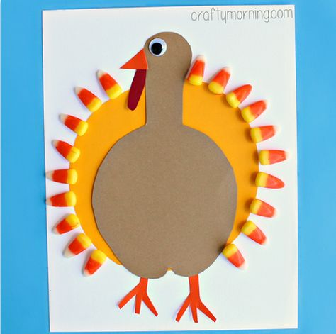 Candy Corn Turkey Craft for Thanksgiving You'll Need: Candy Corn, Construction Paper, Googly Eye, and Glue/Scissors - Crafty Morning Corn Paper Craft, Thanksgiving Party Crafts, Candy Corn Turkey, Candy Corn Craft, Halloween Crafts Diy Projects, Thanksgiving Kids Crafts, Corn Crafts, Thanksgiving Art Projects, Thanksgiving Craft Ideas