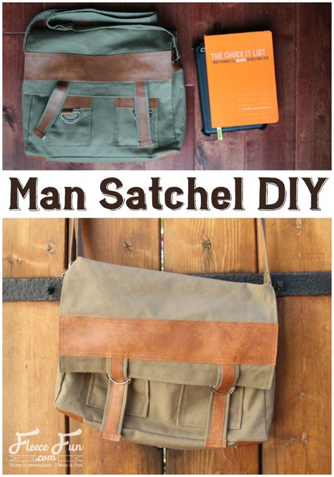 I love this How to make a Man Satchel DIY tutorial. It's the perfect handmade gift idea for this guy I know. I love all the faux leather trim too. Great clear DIY step by step sewing tutorial. Man Satchel, Messenger Bag Patterns, Men's Briefcase, Diy Step, Fleece Men, Mens Satchel, Bracelets Men, Diy Step By Step, Men Bracelets