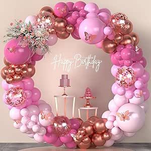 Pink Balloon Arch, Butterfly Balloons, Garland Arch, Metallic Rose Gold, 1 Birthday, Kids Party Decorations, Pink Metallic, Rose Pastel, Arch Kit