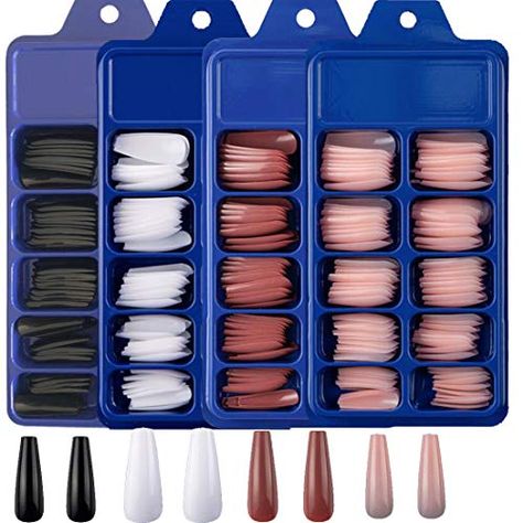 Press on Nails Fake Nail Tips Kit Including: 4 boxes colored glossy false nail, our Press on Nail a, Different Size: total 400pcs tips, 100pcs/boxes, have 10 different sizes (0-9) for different finger., Daily Color: White, Black, Pink, Coffee. Those color are perfect all year round. You also can paint., Easy to Use: just clean your nail bed, apply nail glue/adhesive tabs on nail tips and your nails, t., Fantastic Gift: Suitable forprofessional nail technician on Nail Salon, nail art lover a Nails Ballerina, Fake Nail Tips, Best Press On Nails, Coffee Nails, Pink Coffee, Short Square Nails, Coffin Press On Nails, Coffin Shape Nails, Ballerina Nails