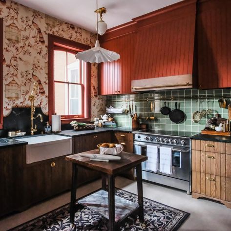 PROJECT REVEAL — Victorian Revival Kitchen Part of a major renovation that touched all corners of a 120-year-old Bloomfield home, this project is full of style and charming Victorian details! As an avid home cook, one of our client’s top priorities was maximizing storage throughout the space. To make the compact kitchen more functional, we removed a small peninsula containing the sink and dishwasher which was splitting the space in half. We also adjusted the size of the windows, bringing th... Brass Hanging Rail, Small Peninsula, Sink And Dishwasher, Hidden Outlets, Victorian Kitchens, Bloomfield Homes, Victorian Revival, Compact Kitchen, Kitchen Remodel