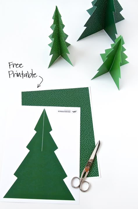 FREE printable 3D Pine Tree Forrest Paper Christmas Trees, Ward Christmas Party, Christmas Tree Template, Forest Party, Tree Templates, Woodland Birthday, Camping Birthday, Paper Christmas Tree, Printables Free