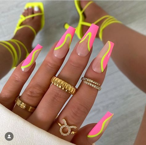 Neon Nails Designs Summer 2024, Bright Nail Designs, Neon Nail Designs, Acrylic Nail Shapes, Nails Yellow, Long Nail Designs, Vacation Nails, Bright Nails, Nails 2024