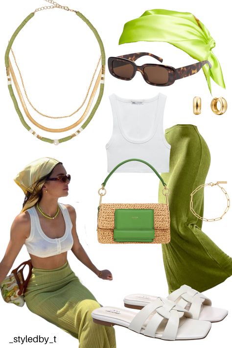 inspired by Kendal Jenner

skirt - shein
top - zara
shoes - ugg outlet
bag - oroton
earrings - mejuri
bracelet - hey harper 
sunglasses - the iconic, reality eyewear
green necklace - the iconic, arms of eve
gold neckalce - hey harper
headscarf - ASOS Green Head Scarf Outfit, Green Bags Outfits, Carribean Summer Outfits, Green Picnic Outfit, Green Bag Outfit Summer, Shein Holiday Outfits, Pool Day Outfit Casual, Shein Beach Outfits, Mejuri Bracelet