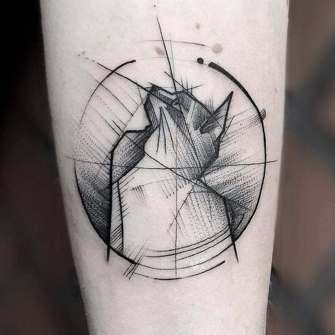 Cat Tattoos | POPSUGAR Pets Geometric Tattos, Geometric Cat Tattoo, Kitty Tattoos, Tier Tattoo, Sketch Style Tattoos, Abstract Tattoo Designs, Black Cat Tattoos, Tattoo Trend, Geometric Cat