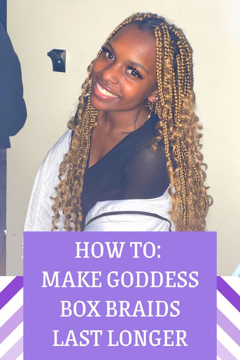 quick & easy tips to make goddess box braids last longer! #goddessbraids #boxbraids #noitchbraids How To Maintain Boho Box Braids, How To Keep Goddess Braids Fresh, How To Take Care Of Goddess Braids, How To Maintain Goddess Braids, Box Braids Goddess Braid, Bohemian Braid Tutorial, Princess Braid, Make Box, Goddess Box Braids