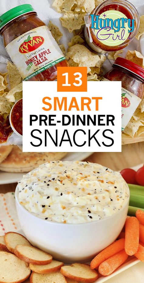 Healthy Pre-Dinner Snacks: What to Eat When You Can’t Wait Until Dinner | Hungry Girl Hungry Girl Diet, Low Cal Diet, Low Fat Dinner Recipes, Low Fat Dinner, Hungry Girl Recipes, Weight Watchers Snacks, Dinner Snacks, Calorie Meals, Superbowl Snacks