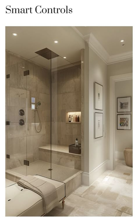 Wet Room Shower Walk In, Master Bath With Wet Room, Bathroom Sitting Area, Attic Ensuite, Master Bath Wet Room, Bath Wet Room, Dream Bathroom Luxury, Wet Room Ideas, Bathroom Inspo Interior Design