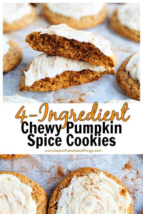 4 Ingredient Pumpkin Spice Cookies, Pumpkin Cookies Using Spice Cake, 4 Ingredient Pumpkin Cookies, Chewy Pumpkin Spice Cookies, Pumpkin Pie Spice Cookies, Pumpkin Cookies 3 Ingredients, Pumpkin Sweets, Pumpkin Cake Mix Cookies, Pumpkin Spice Cookie Recipe