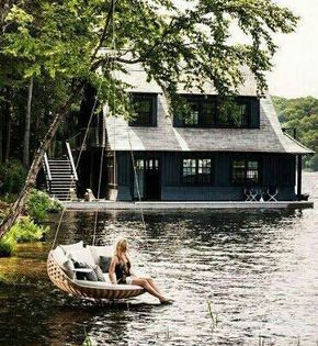 Swing and water house Lake Muskoka, Dream Hotels, Lake Living, Casa Exterior, Floating House, Lake Cabins, On A Boat, Cabin In The Woods, Cabins And Cottages