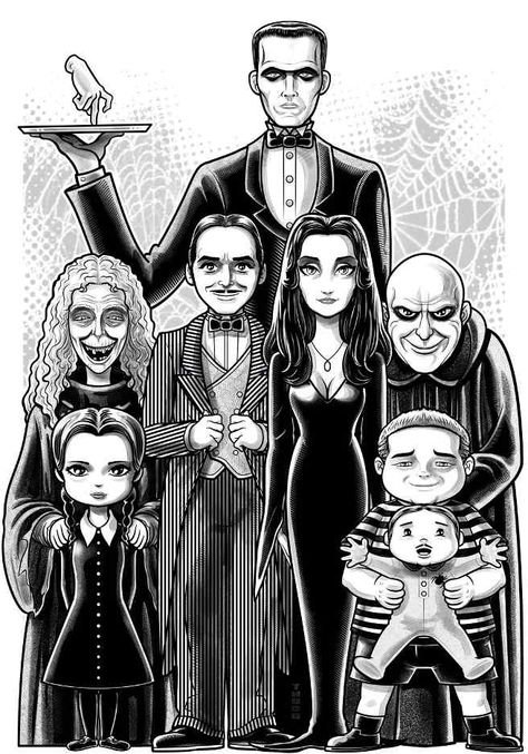 Addams Family Cartoon, Addams Familie, The Munster, Gomez And Morticia, Addams Family Wednesday, Adams Family, Family Drawing, The Addams Family, Family Cartoon