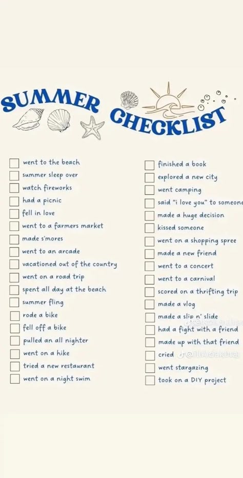 Summer Holiday Checklist, Bucket List Inspo Aesthetic, Productive Things To Do In Holidays, Summer List Ideas, Another Misaki Mei, Summer Bucket List For Teens, Things To Do In Summer, Chef Jamie Oliver, Bucket List For Teens