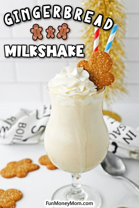 This Gingerbread Milkshake recipe is a creamy and indulgent Christmas treat with a classic holiday flavor. It’s the perfect dessert for your holiday celebrations. Seagrams 7 Recipes, Thanksgiving Milkshake, Holiday Milkshakes, Gingerbread Milkshake, Christmas Shakes, Christmas Milkshakes, Christmas Party Ideas Kids, Cookie Milkshake, Gingerbread Dessert