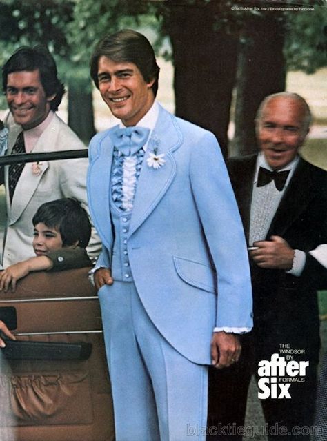 http://www.blacktieguide.com/Quick_Guide/Quick_Guide_2.htm Mens wedding tuxedo. Formal Wear 1970s 80s Prom Men, 1970s Mens Suit, 70s Prom, 1980s Wedding, Blue Tux, Prom Men, 1970s Wedding, 1970s Men, Tuxedo Shirt Men