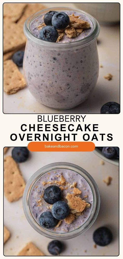 Blueberry Cheesecake Overnight Oats Overnight Oats Blueberry Cheesecake, Blueberry Protein Overnight Oats, Overnight Oat Recipes Healthy, Blended Oats Overnight, Oatmeal Board, Overnight Oats Cheesecake, Blueberry Overnight Oats Healthy, Easy Overnight Oats Healthy, Overnight Oats Ideas