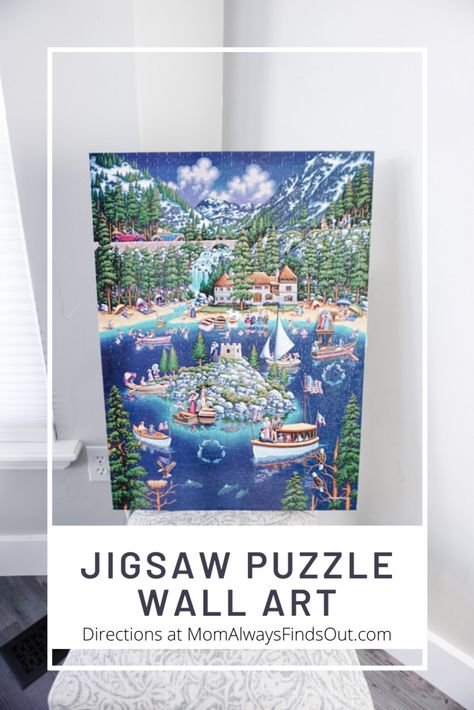 Puzzle Mounting Ideas, Puzzle Hanging Ideas, Hanging Puzzles On Wall, Jigsaw Projects Diy, Puzzle Wall Display, Puzzle Display, Jigsaw Puzzle Crafts, Disney Jigsaw Puzzles, Puzzle Wall