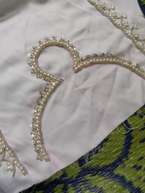 By Huzaifa 🥰 Handwork Neck Design, Hand Work Ideas, Neck Beads Design, Easy Dress Sewing Patterns, Embroidery Fashion Detail, Mehndi Designs Bridal Hands, Simple Hand Embroidery Patterns, Hand Beaded Embroidery, Hand Embroidery Dress