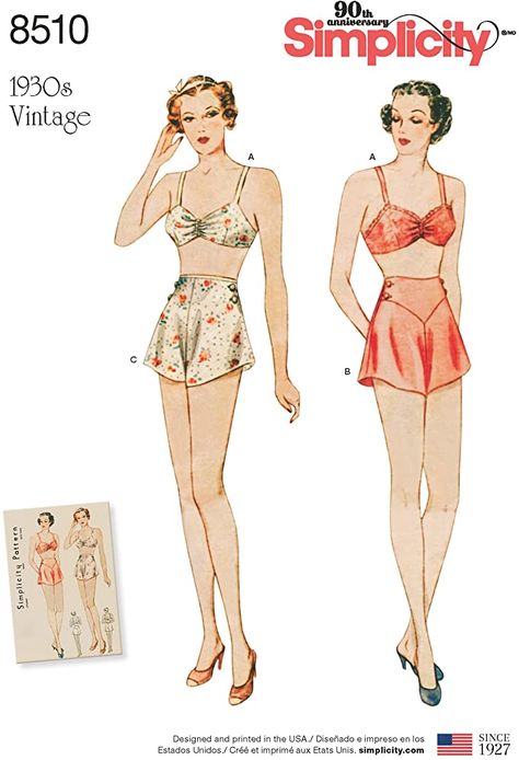 1930 Fashion Women, Vintage Apron Pattern, 1930's Fashion, Simplicity Patterns Vintage, Vintage Bra, Tap Pants, Bra Pattern, Aprons Patterns, 1930s Fashion